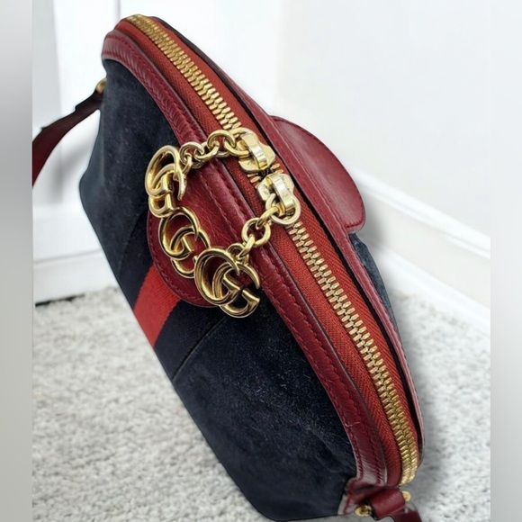GUCCI Ophidia Sherry Line Shoulder Bag Suede  Navy and Red Mini Bag RARE - Picture 7 of 10